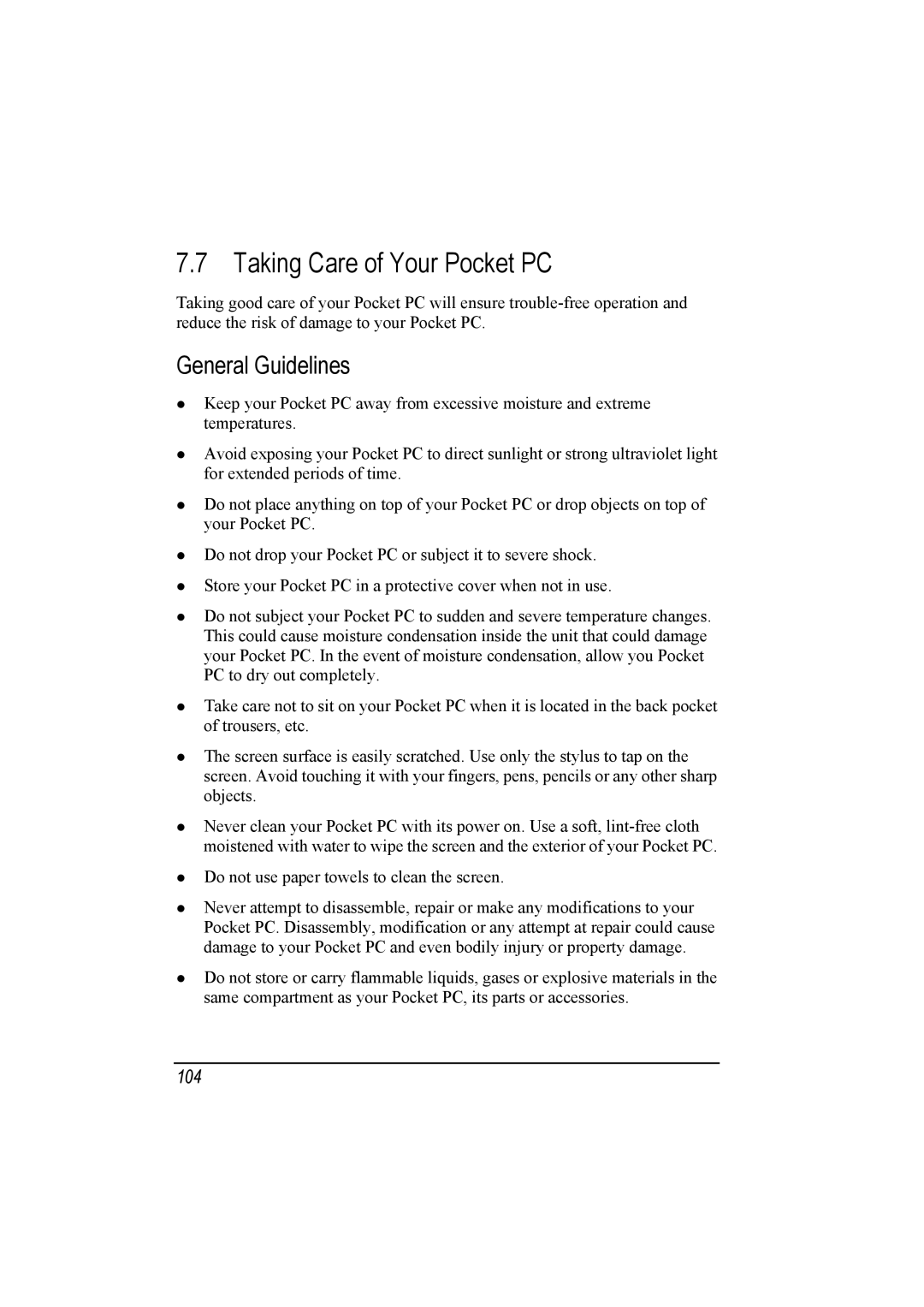 Mio A201 manual Taking Care of Your Pocket PC, General Guidelines 