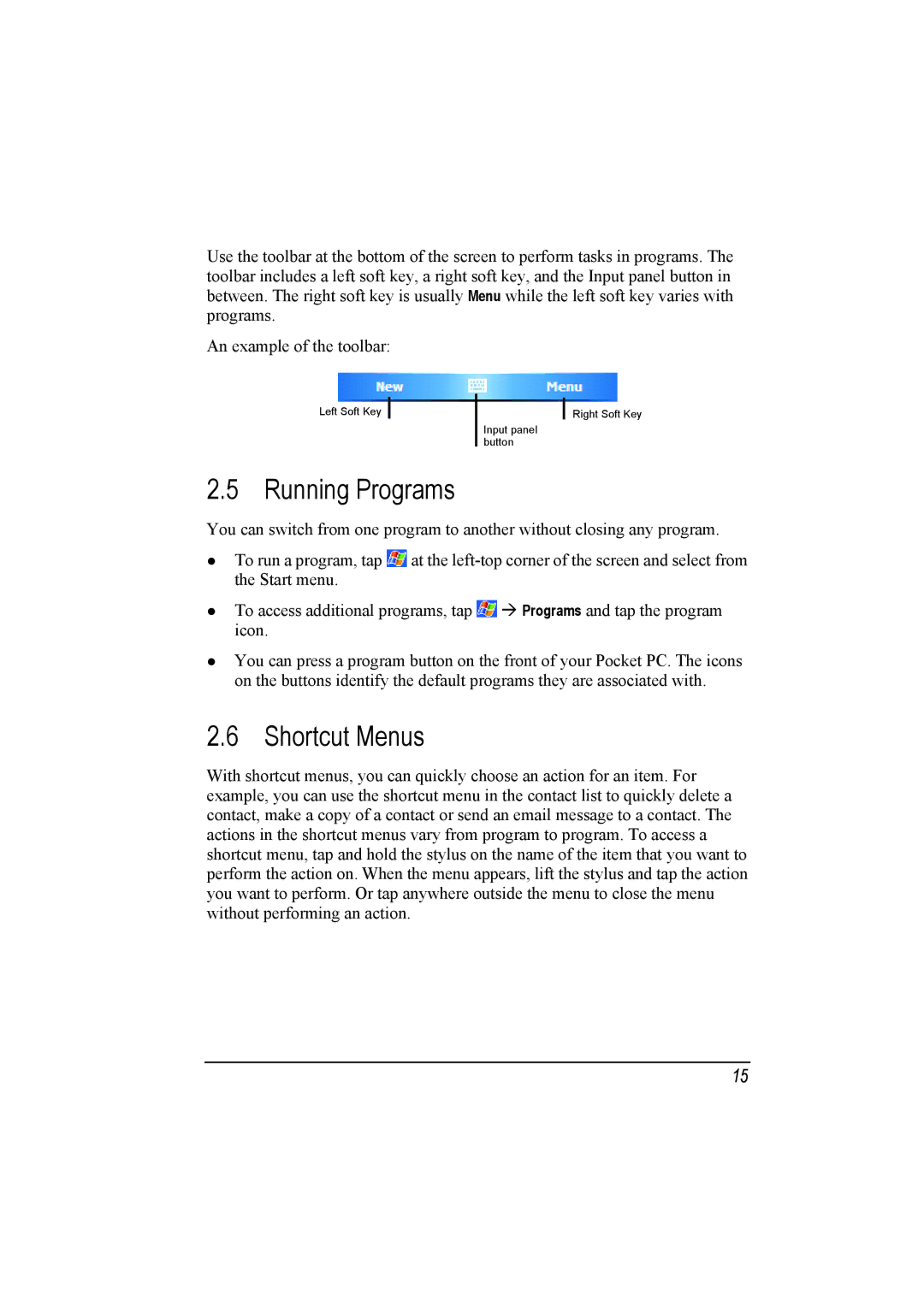 Mio A201 manual Running Programs, Shortcut Menus 