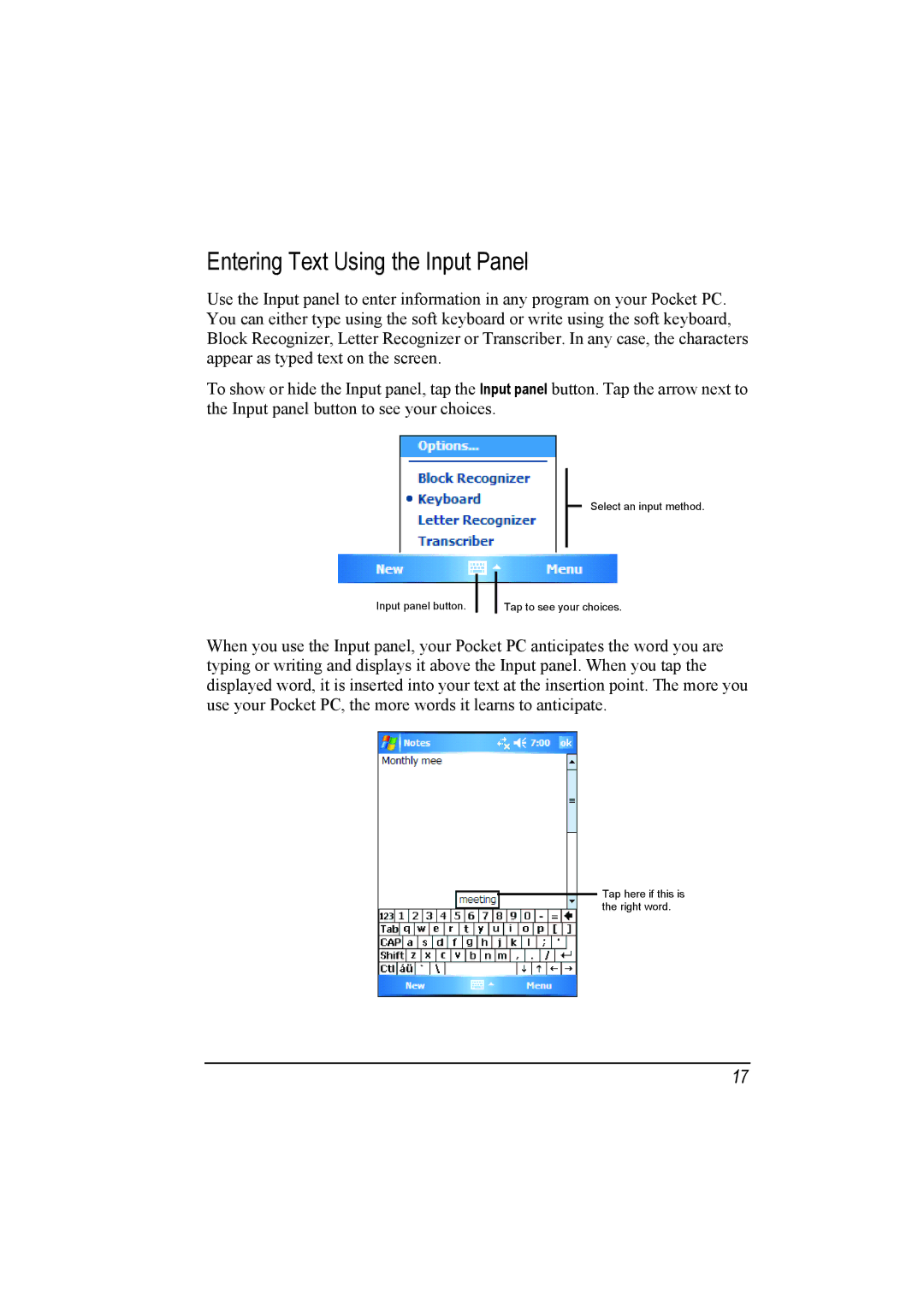 Mio A201 manual Entering Text Using the Input Panel 