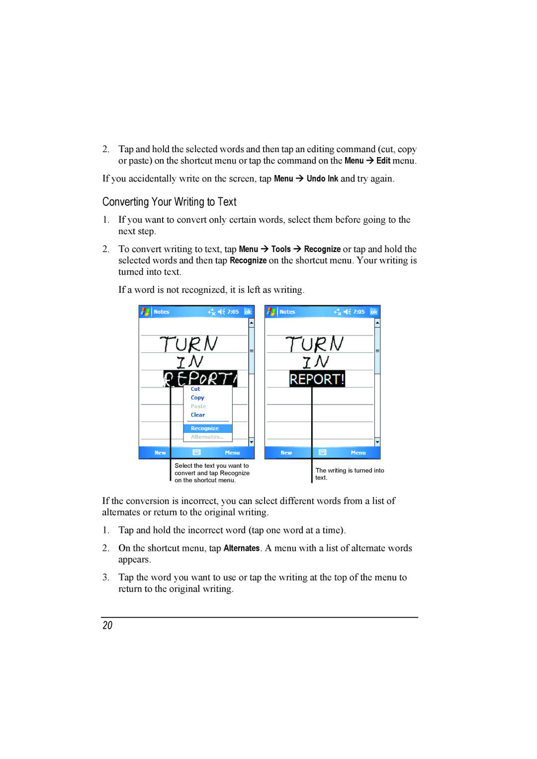 Mio A201 manual Converting Your Writing to Text 