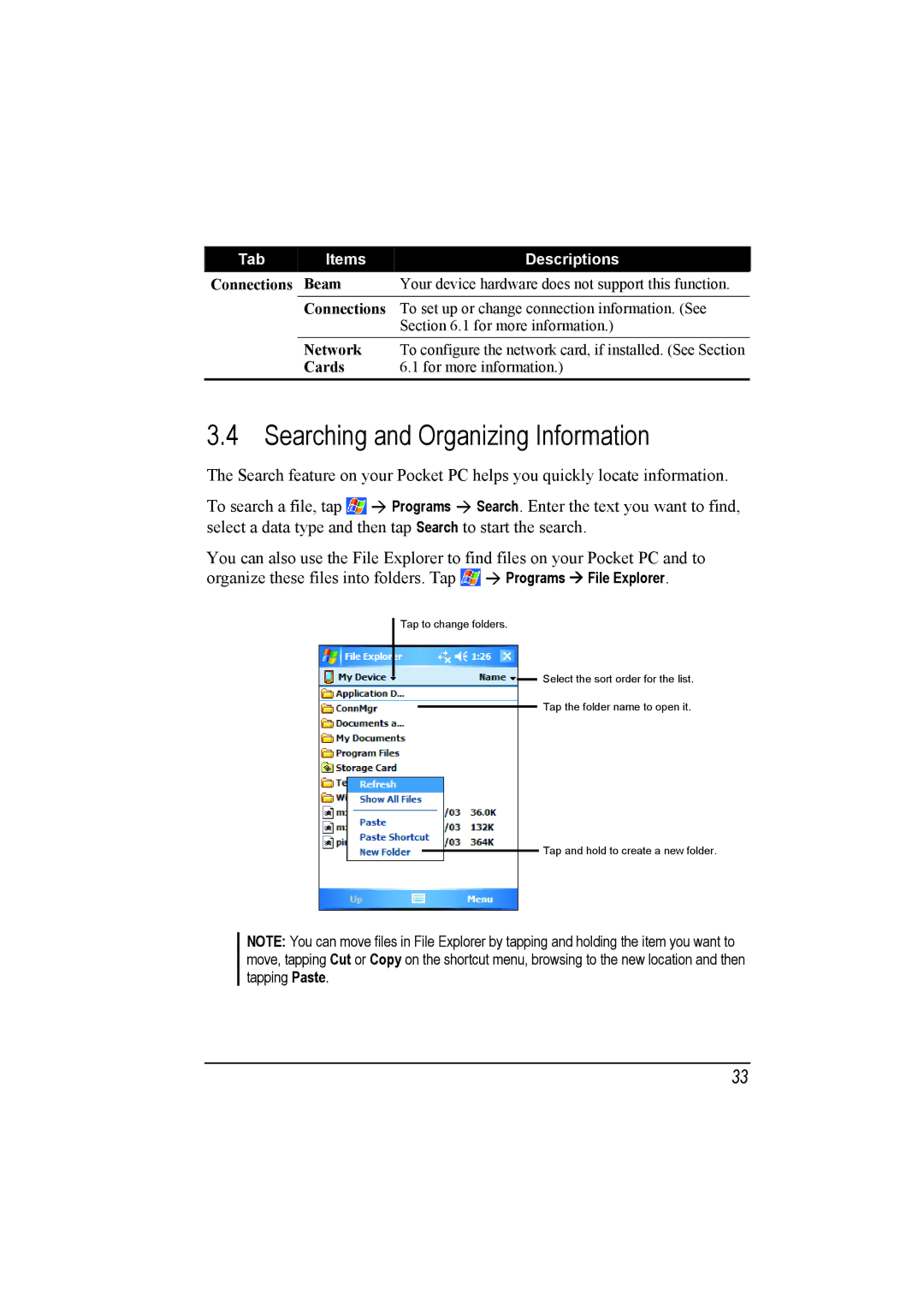 Mio A201 manual Searching and Organizing Information, Organize these files into folders. Tap 