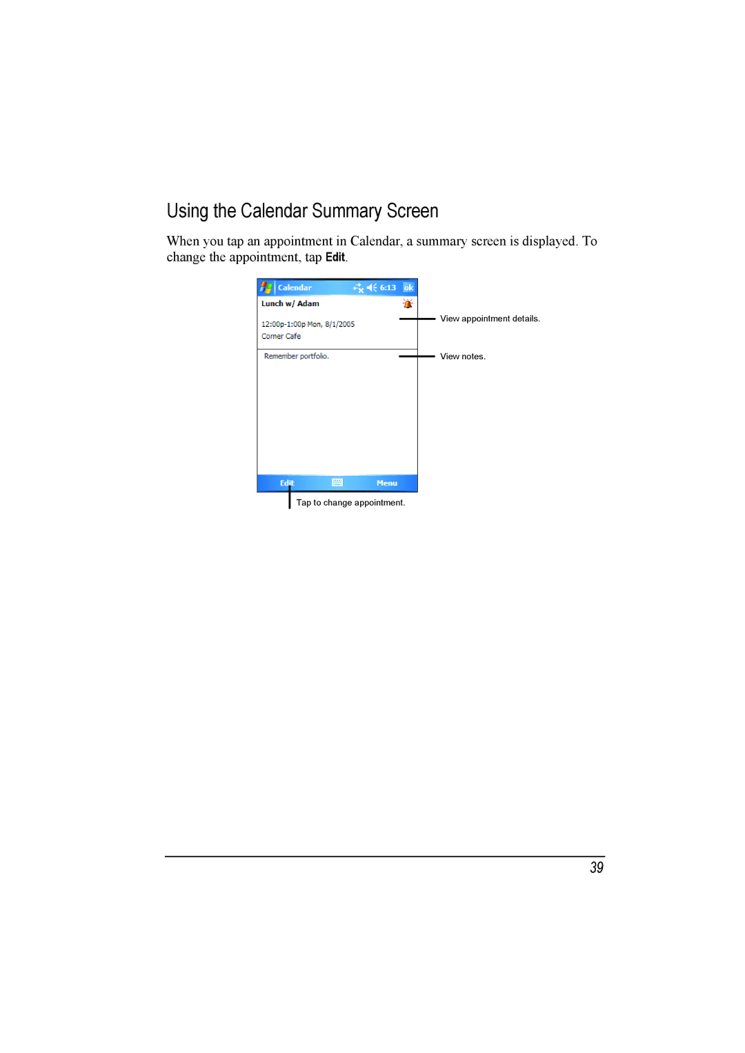 Mio A201 manual Using the Calendar Summary Screen 