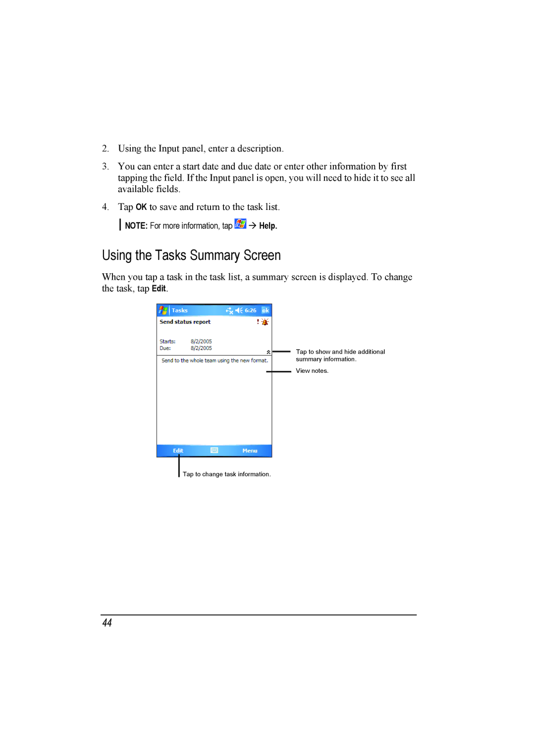 Mio A201 manual Using the Tasks Summary Screen 