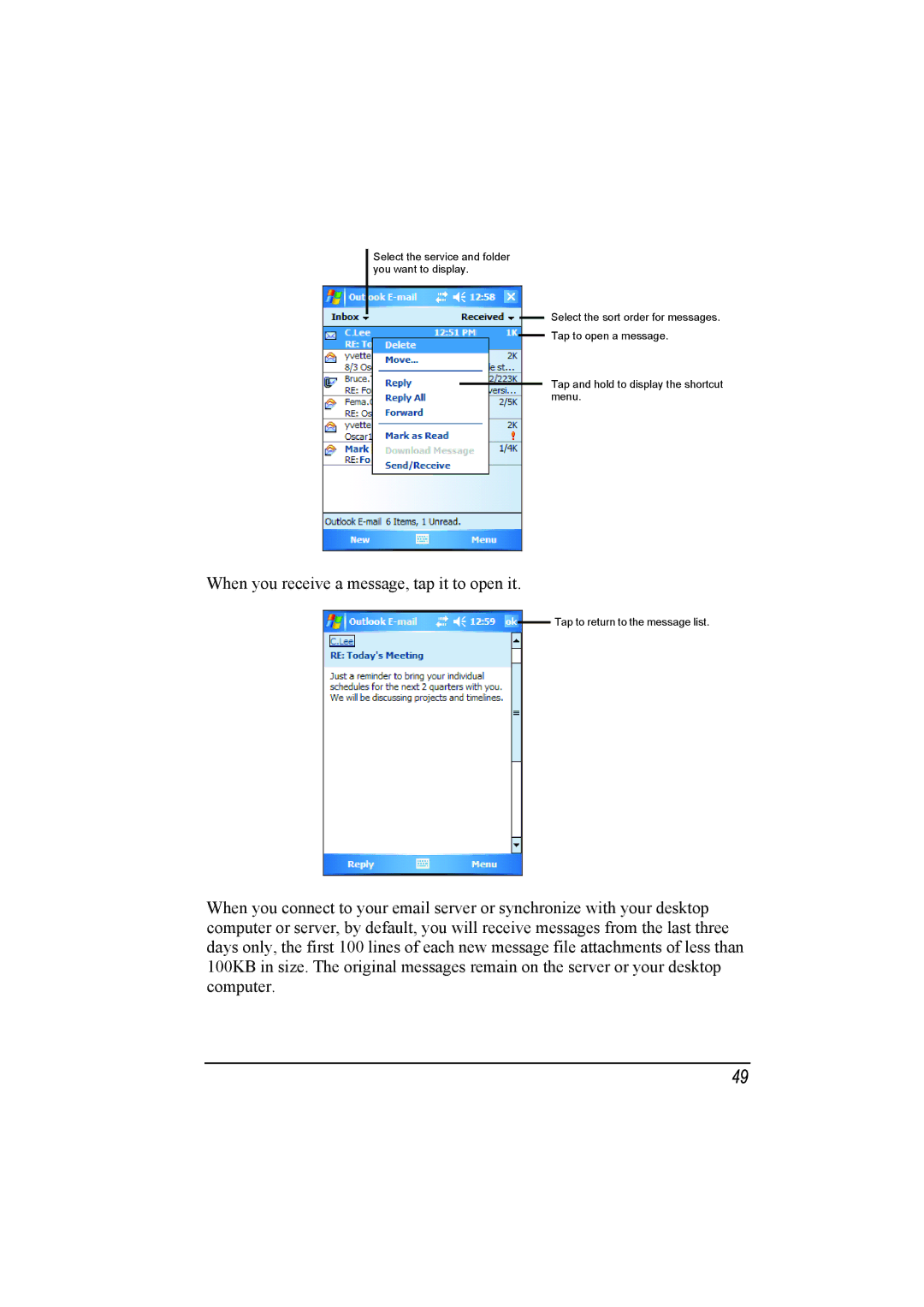 Mio A201 manual When you receive a message, tap it to open it 