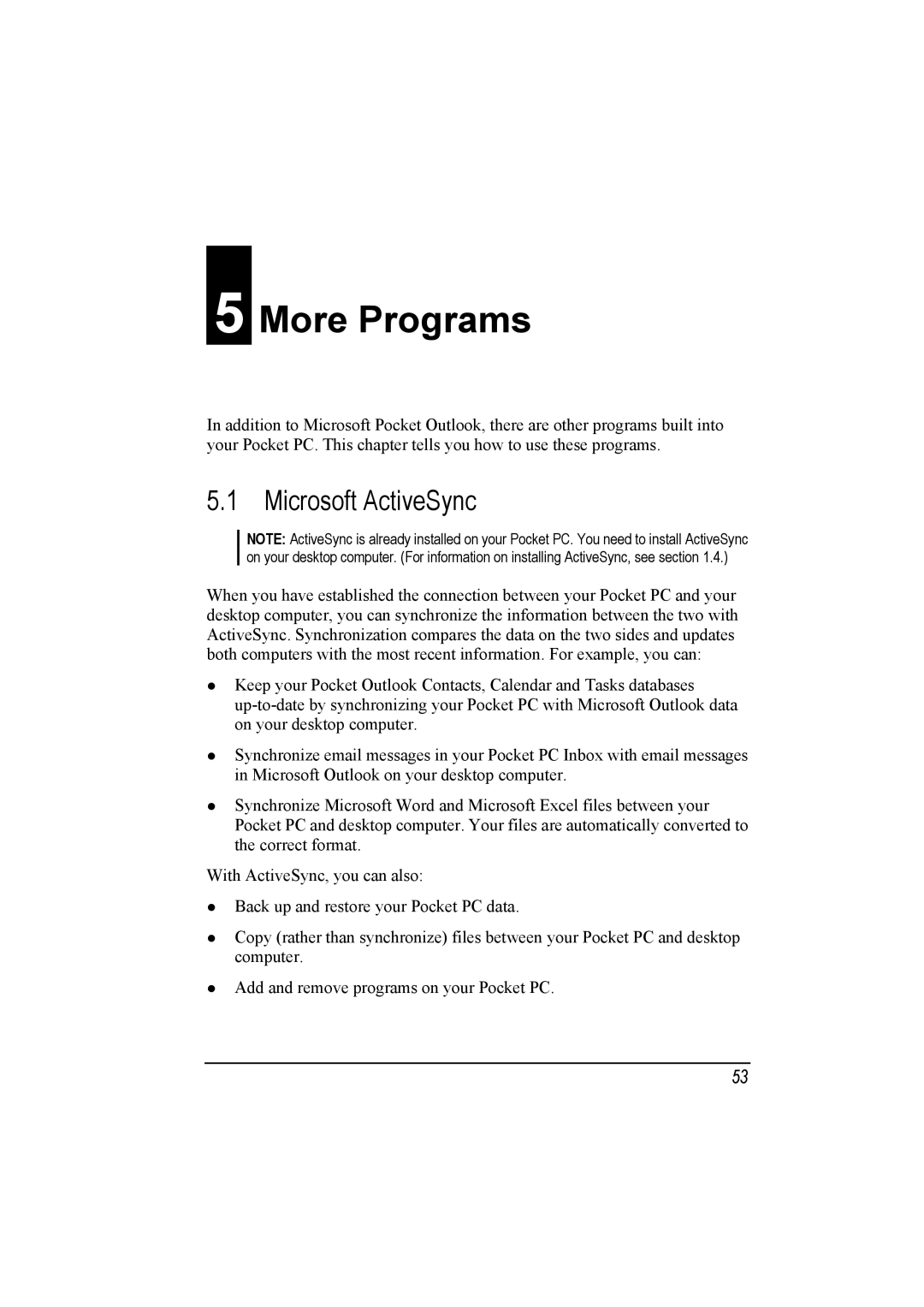 Mio A201 manual More Programs, Microsoft ActiveSync 