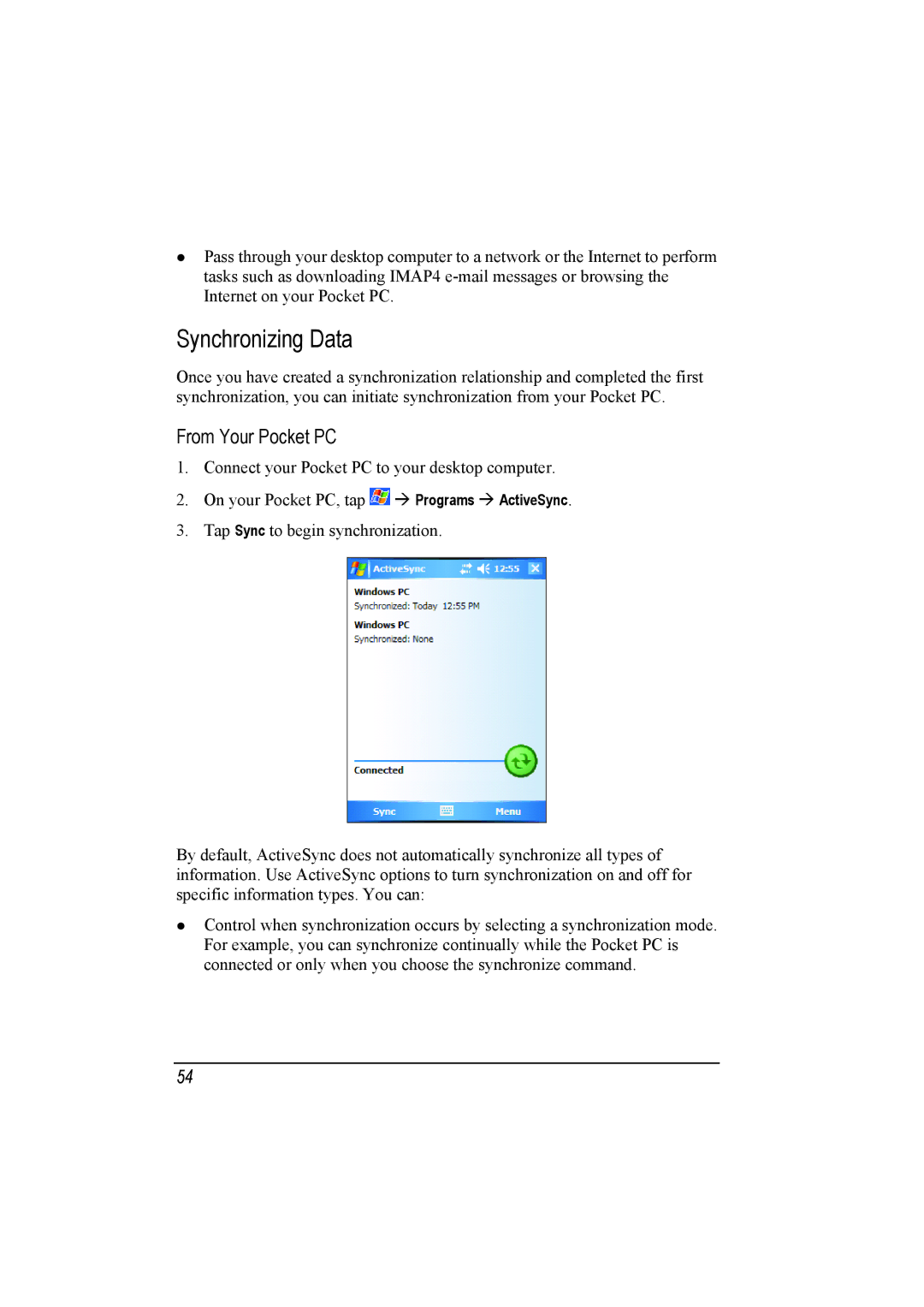 Mio A201 manual Synchronizing Data, From Your Pocket PC 