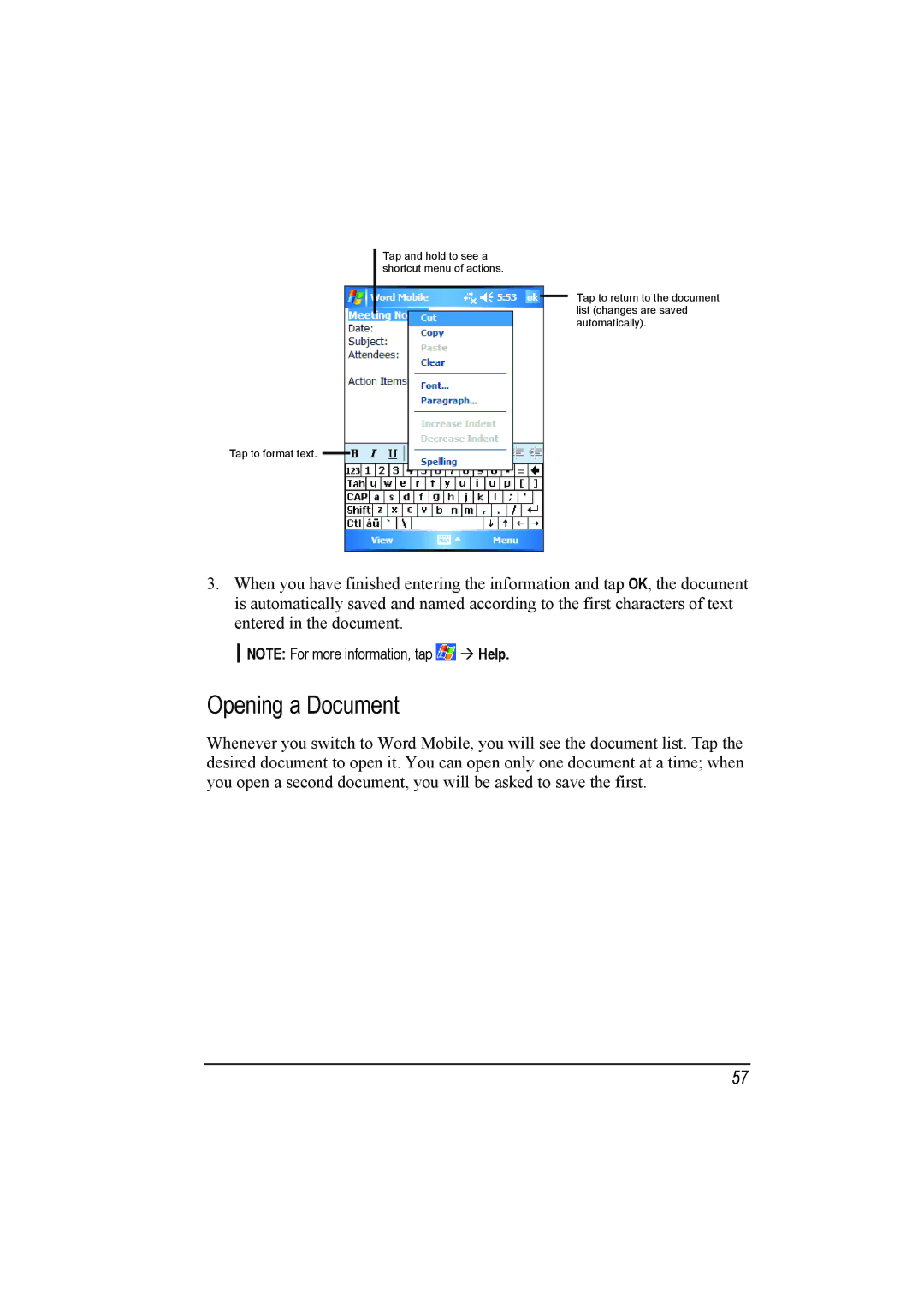 Mio A201 manual Opening a Document 