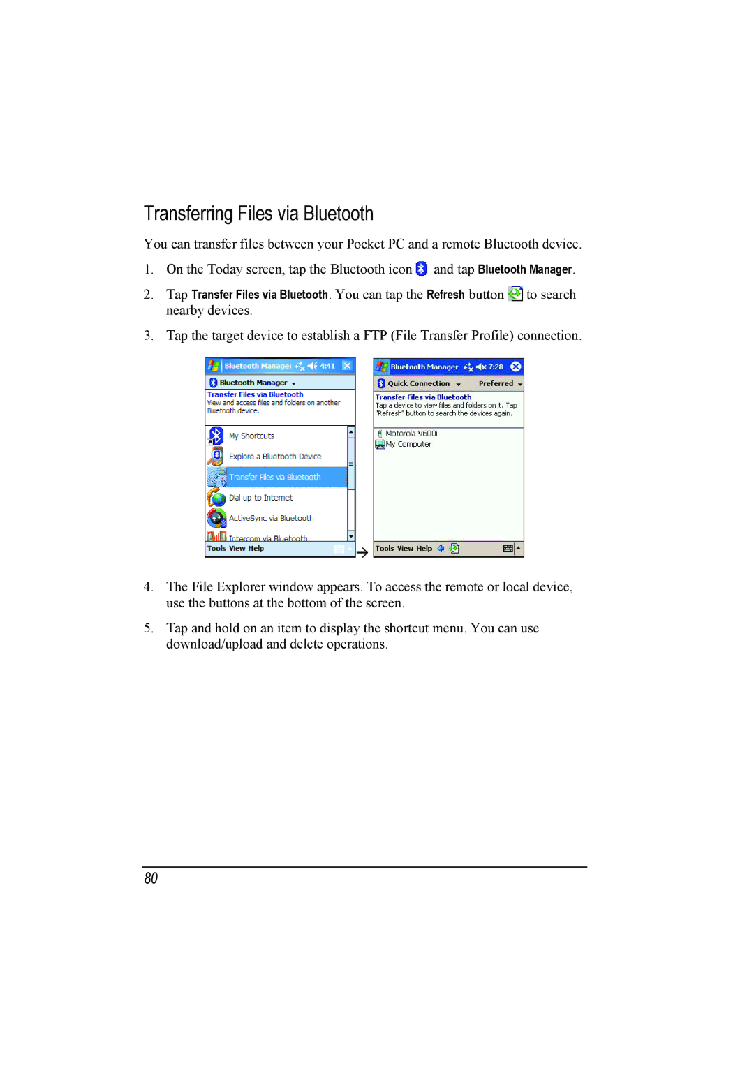 Mio A201 manual Transferring Files via Bluetooth 