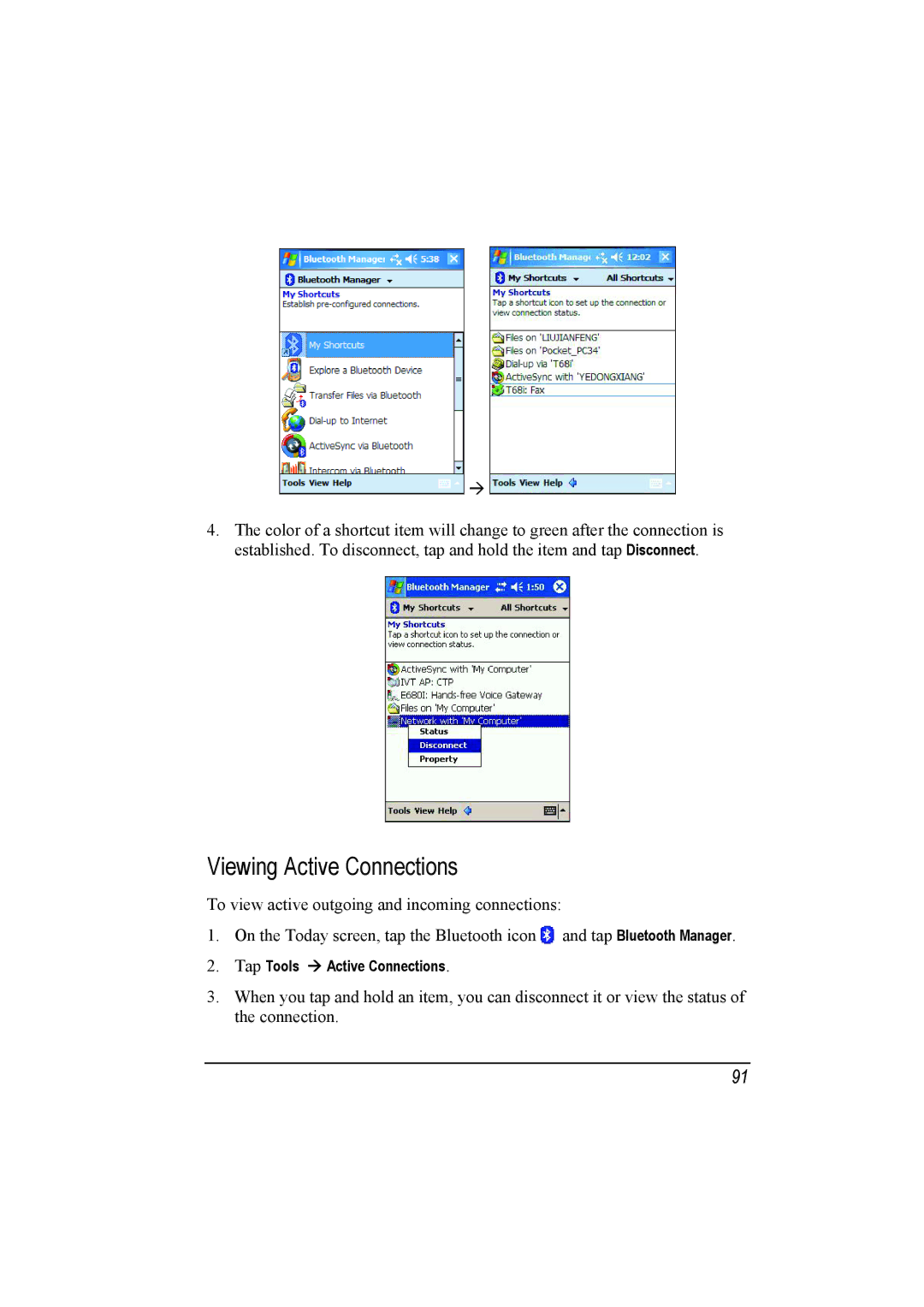 Mio A201 manual Viewing Active Connections, Tap Tools 