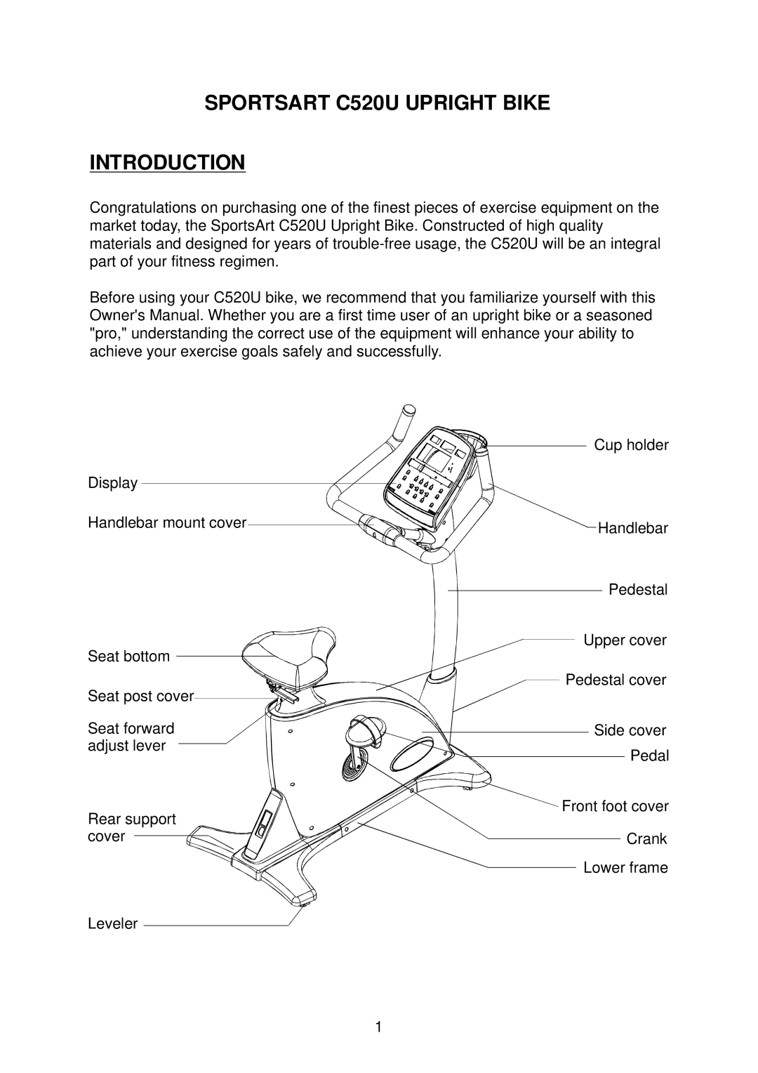 Mio manual Sportsart C520U Upright Bike Introduction 