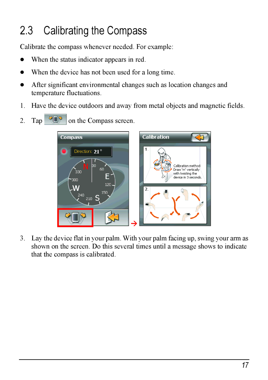 Mio H610 user manual Calibrating the Compass 