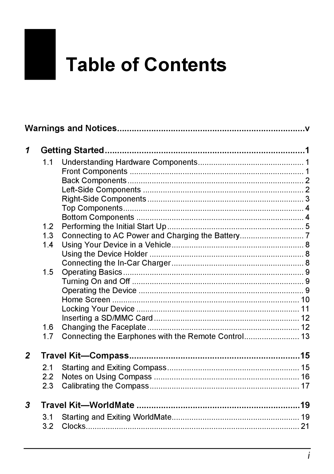 Mio H610 user manual Table of Contents 