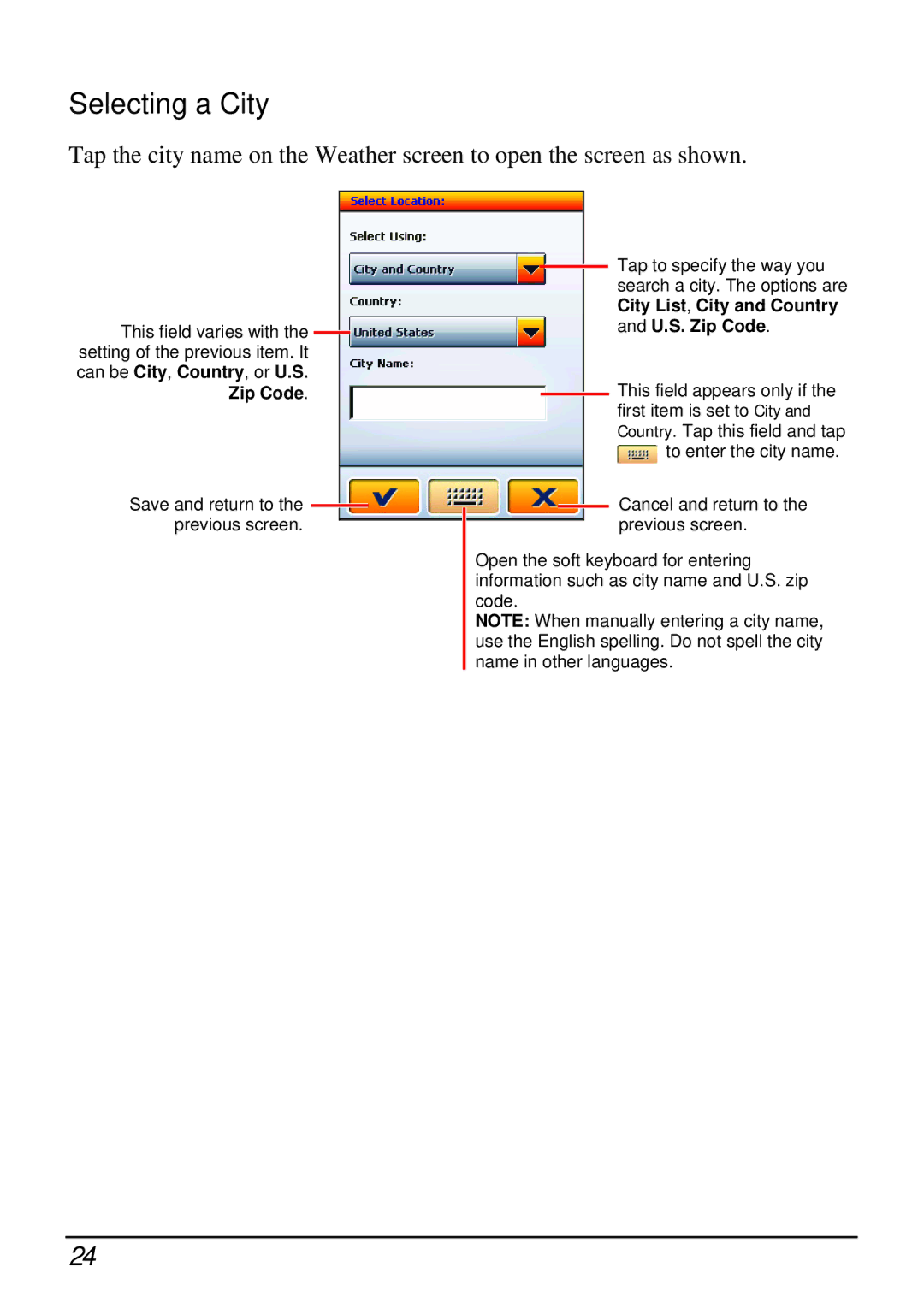 Mio H610 user manual Selecting a City, Zip Code 