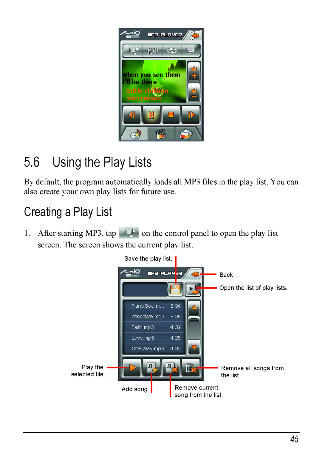 Mio H610 user manual Using the Play Lists, Creating a Play List 