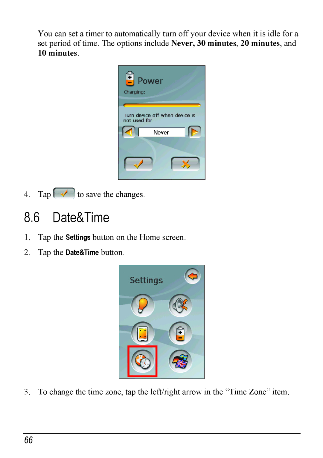 Mio H610 user manual Date&Time 