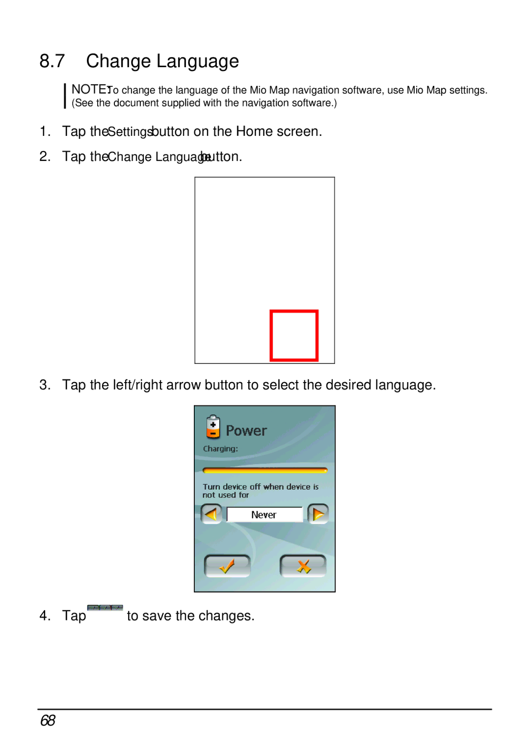 Mio H610 user manual Change Language 