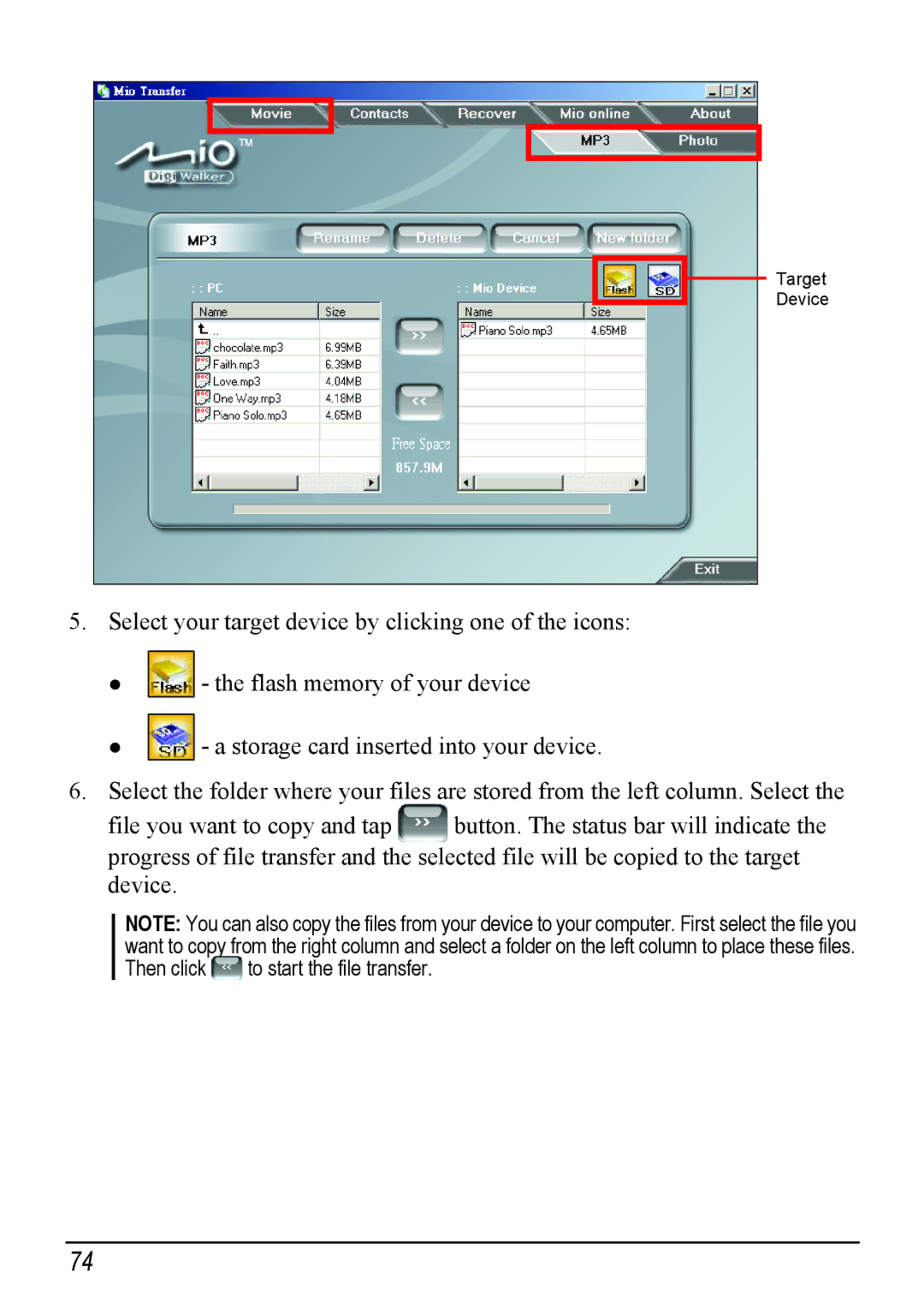 Mio H610 user manual Then click to start the file transfer 