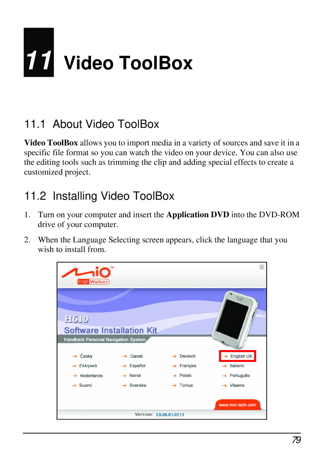 Mio H610 user manual About Video ToolBox, Installing Video ToolBox 