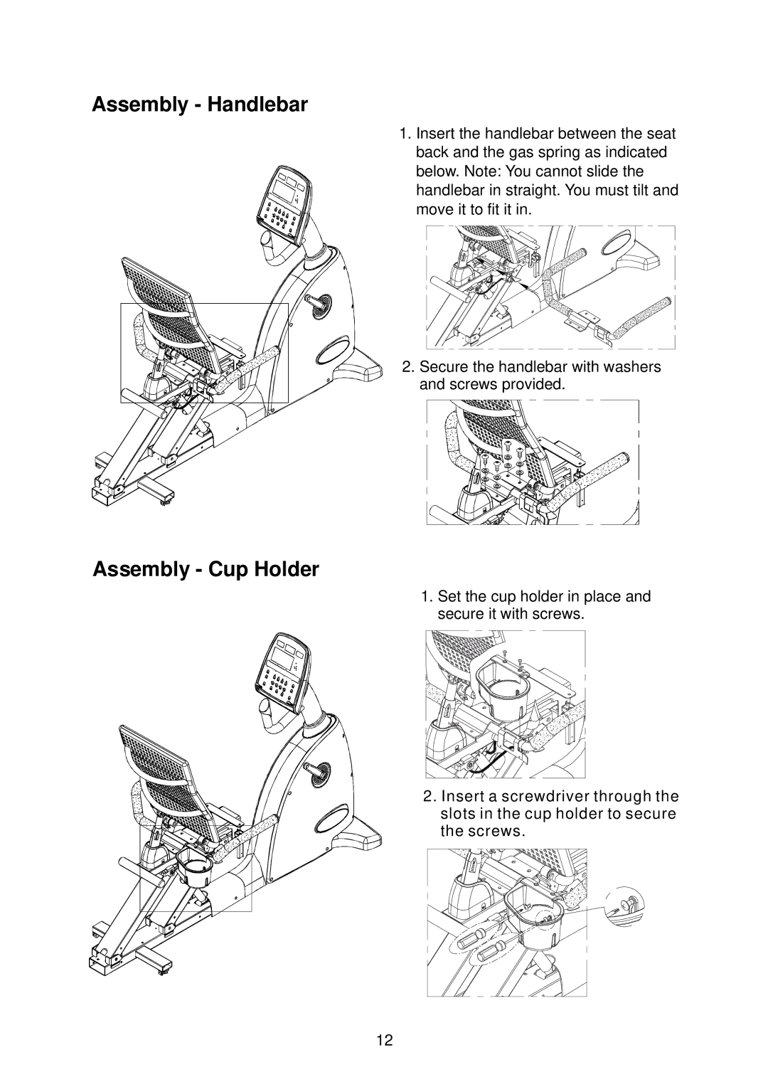 Mio SportsArt C520R specifications Assembly Handlebar, Assembly Cup Holder 