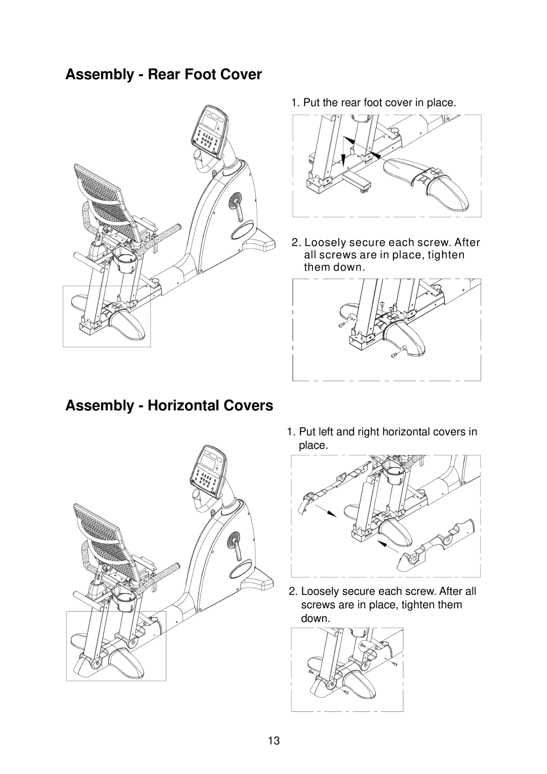 Mio SportsArt C520R specifications Assembly Rear Foot Cover, Assembly Horizontal Covers 