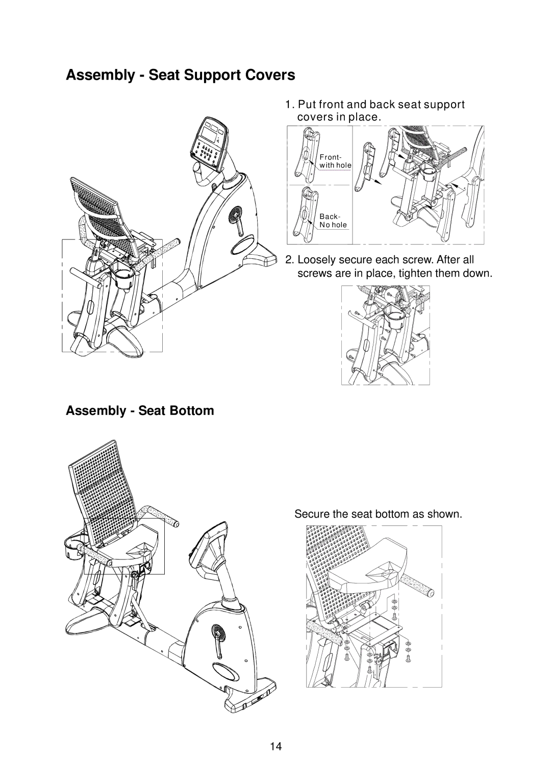 Mio SportsArt C520R specifications Assembly Seat Support Covers, Assembly Seat Bottom 