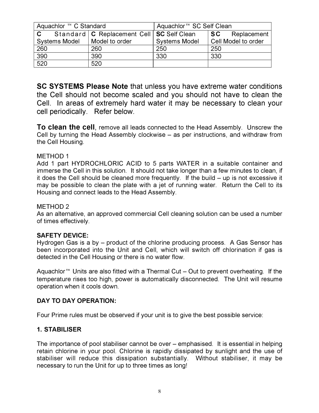 Mio STANDARD, SELF CLEAN C SERIES II owner manual Safety Device, DAY to DAY Operation, Stabiliser 