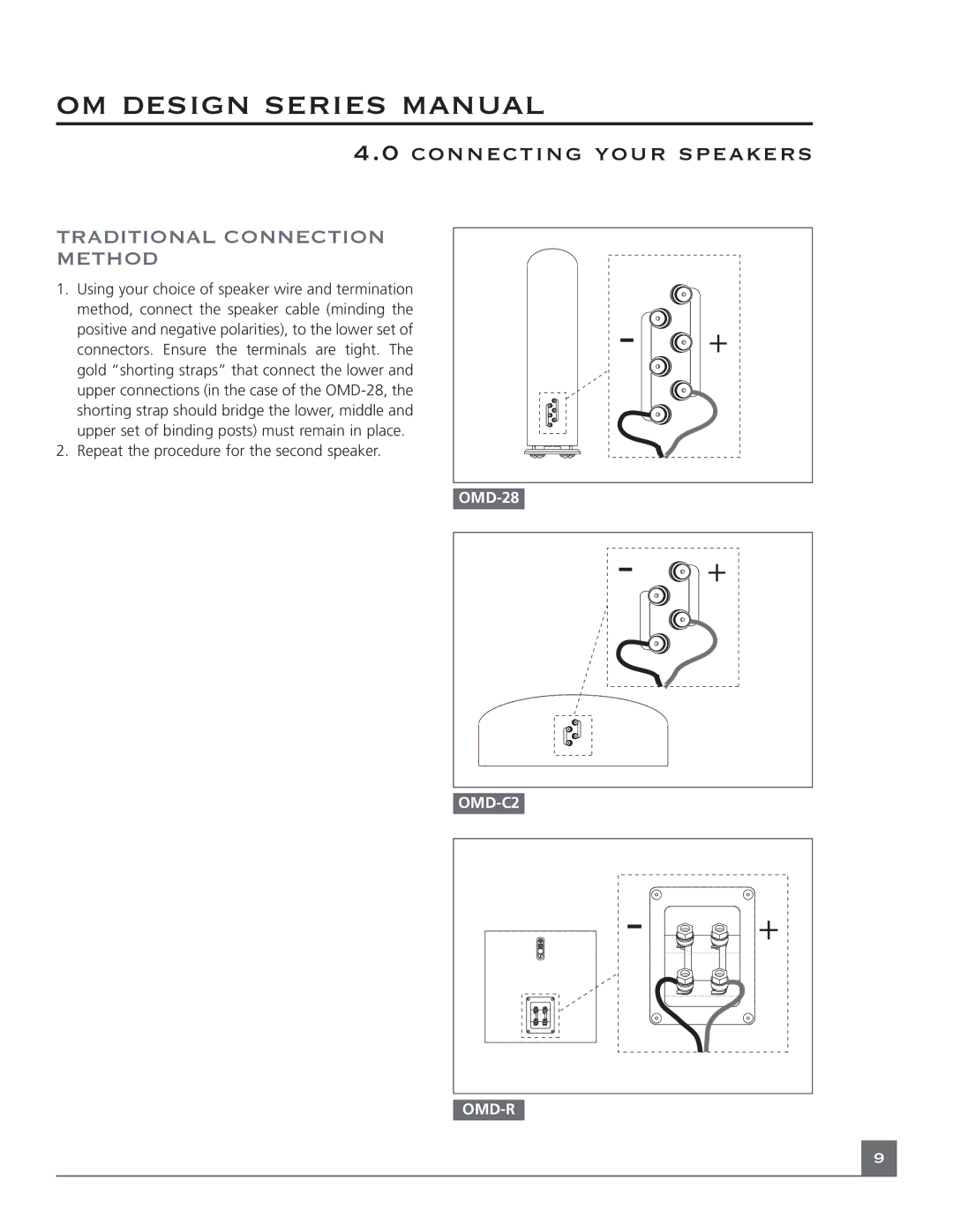 Mirage Loudspeakers OM DESIGN SERIES manual Traditional Connection Method 