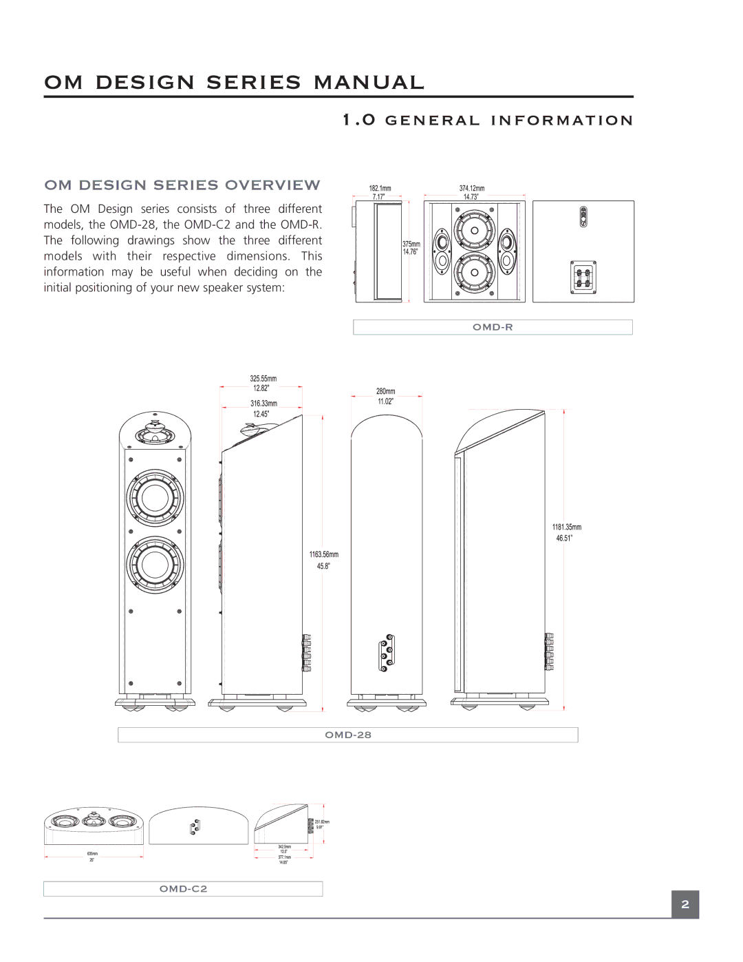 Mirage Loudspeakers OM DESIGN SERIES manual General information, OM Design Series Overview 