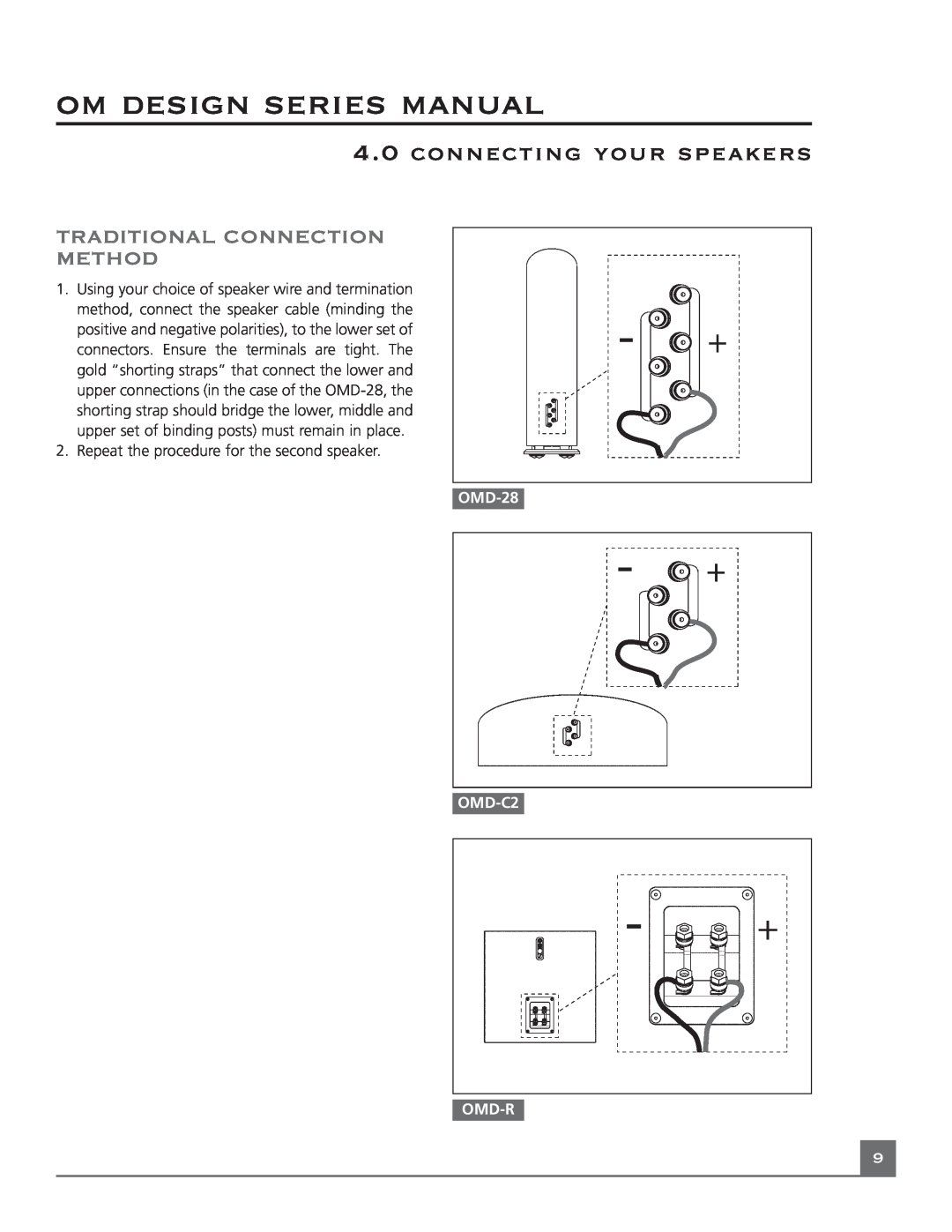 Mirage Loudspeakers OM DESIGN SERIES Traditional Connection Method, om design series manual, connecting your speakers 