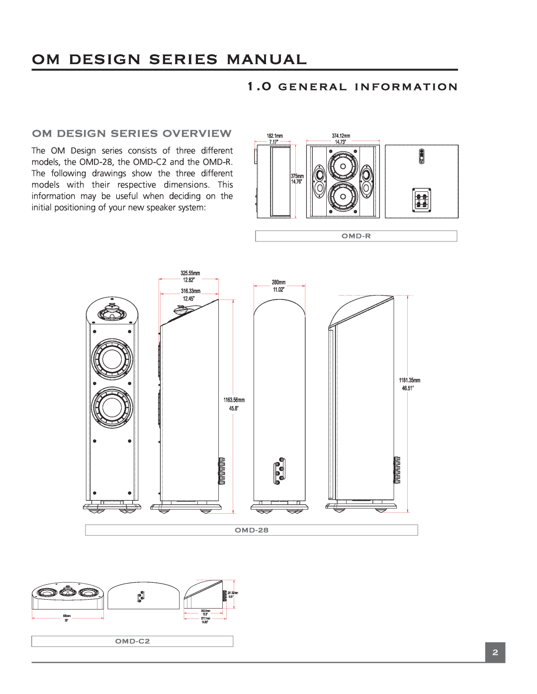 Mirage Loudspeakers OM DESIGN SERIES general information, Om Design Series Overview, om design series manual 