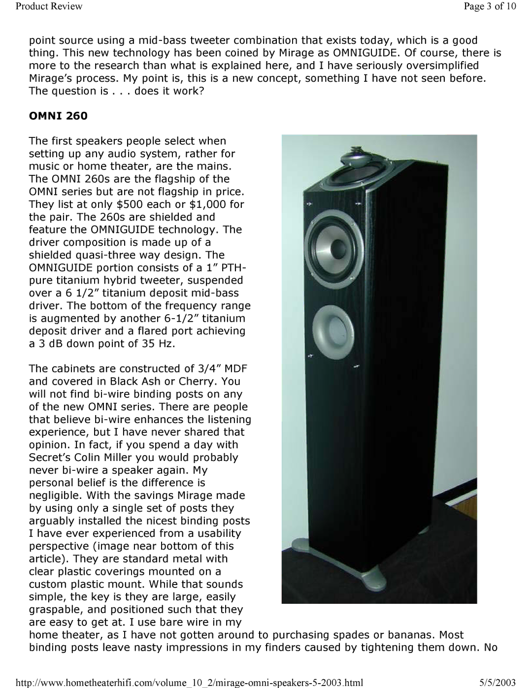 Mirage Loudspeakers OMNI 5.1 specifications Omni 