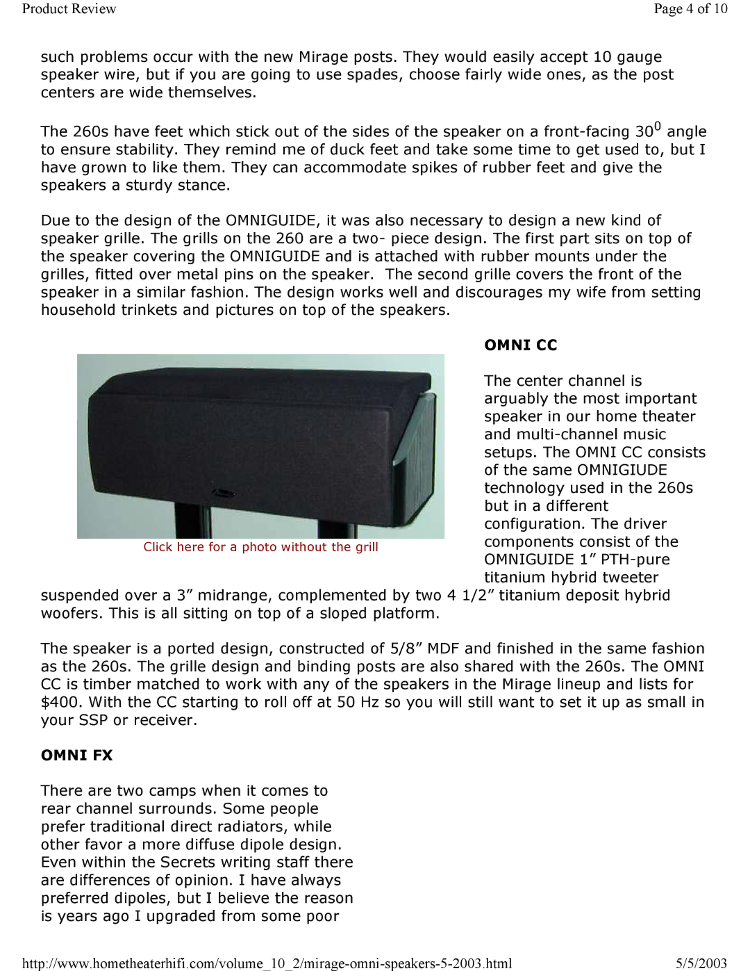 Mirage Loudspeakers OMNI 5.1 specifications Omni CC 