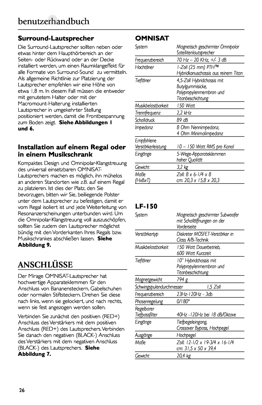 Mirage Loudspeakers Omnisat owner manual benutzerhandbuch, Surround-Lautsprecher, LF-150, Abbildung 