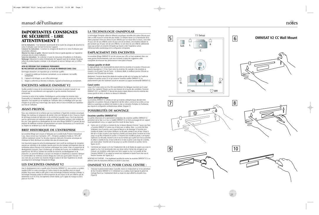 Mirage Loudspeakers V2 warranty Importantes Consignes DE Sécurité Lire Attentivement 