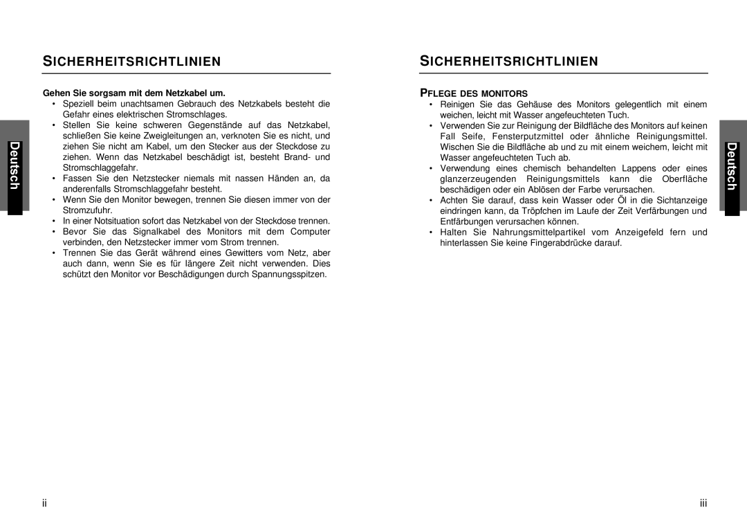 Miro Displays miro TD490 manual Pflege DES Monitors 