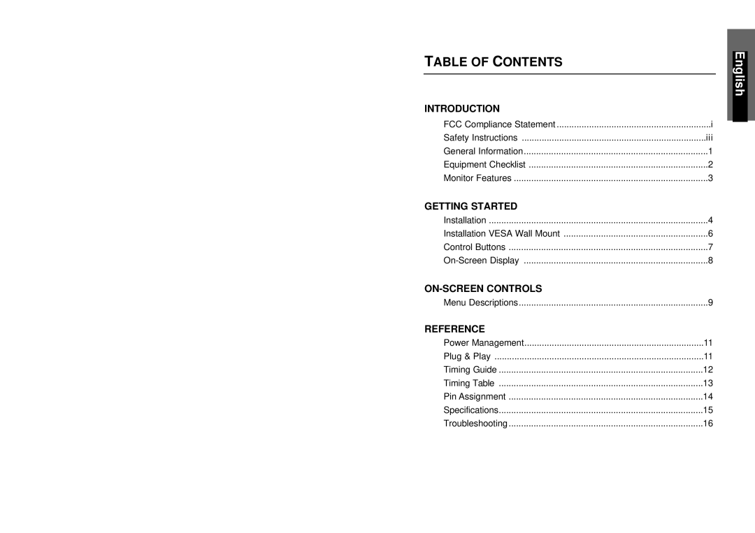 Miro Displays miro TD490 manual Table of Contents 