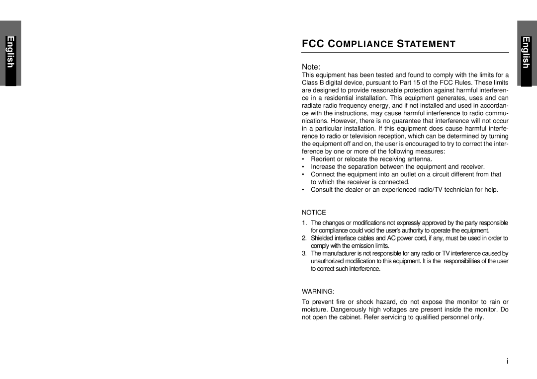 Miro Displays miro TD490 manual FCC Compliance Statement 