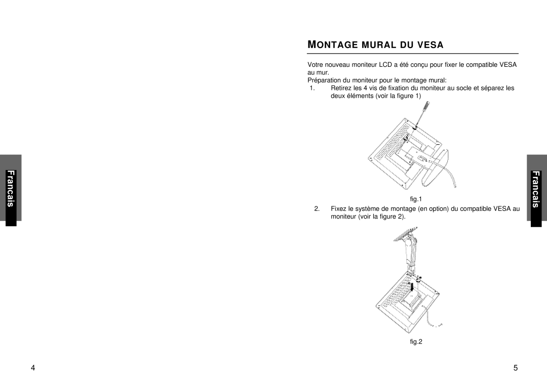 Miro Displays miro TD490 manual Montage Mural DU Vesa 