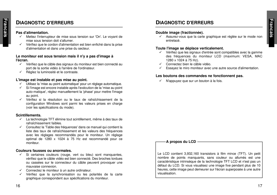 Miro Displays miro TD490 manual Diagnostic Derreurs 