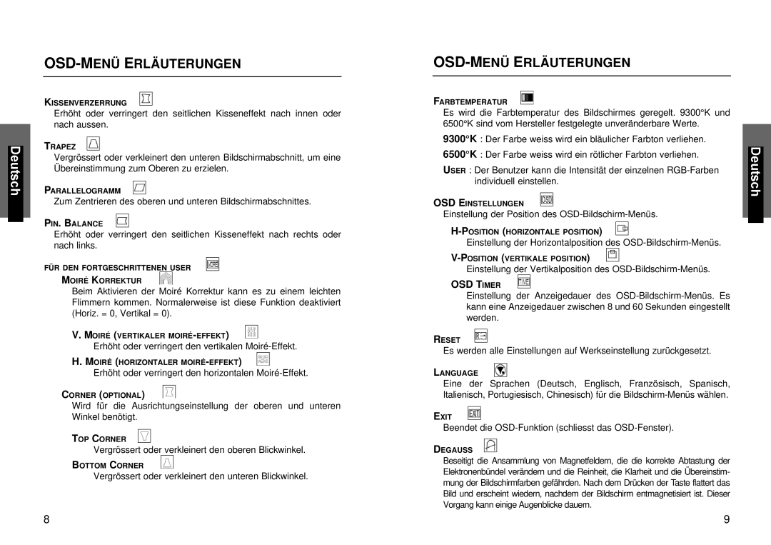 Miro Displays P17F86i manual Zum Zentrieren des oberen und unteren Bildschirmabschnittes 