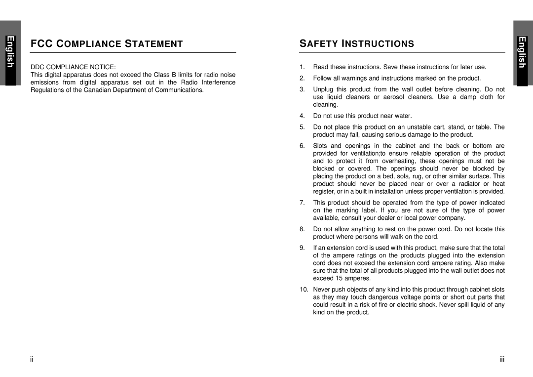 Miro Displays P17F86i manual Safety Instructions, DDC Compliance Notice 