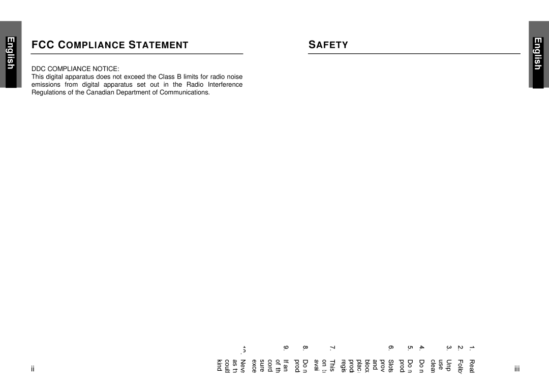 Miro Displays P19F98 manual FCC Compliance Statement Safety, DDC Compliance Notice 