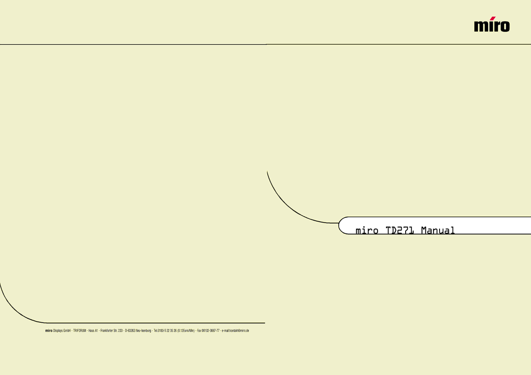 Miro Displays Monitor manual Miro TD271 Manual 