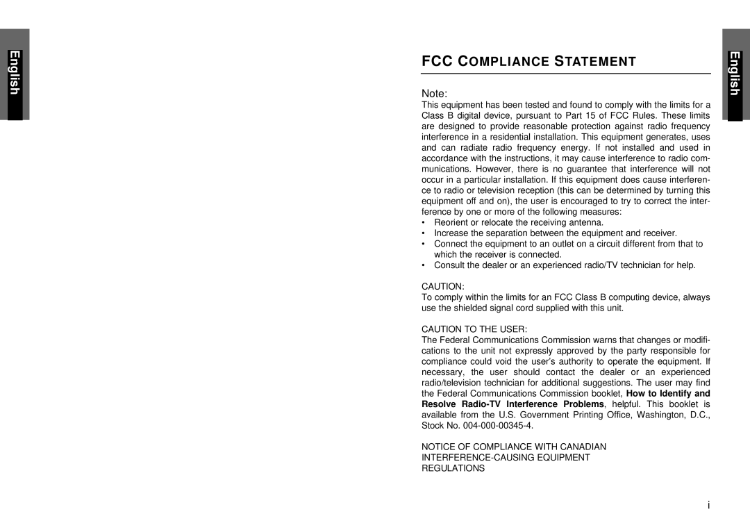 Miro Displays Monitor, TD271 manual FCC Compliance Statement 