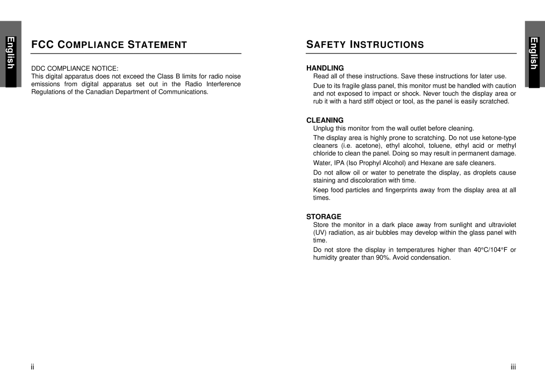 Miro Displays TD271, Monitor manual Safety Instructions, DDC Compliance Notice 