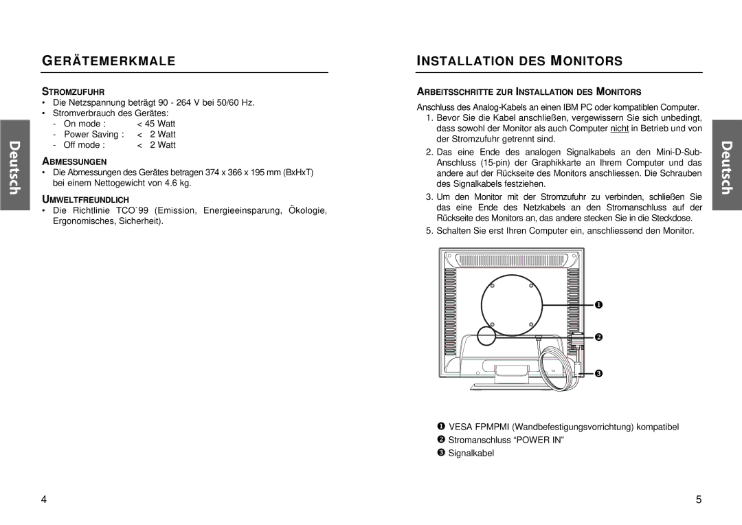 Miro Displays TD570 manual Erätemerkmale, Installation DES Monitors 