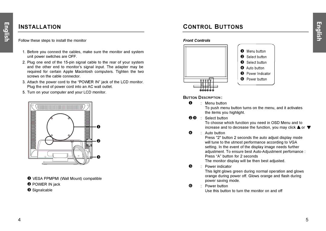 Miro Displays TD570 manual Installation, Control Buttons 