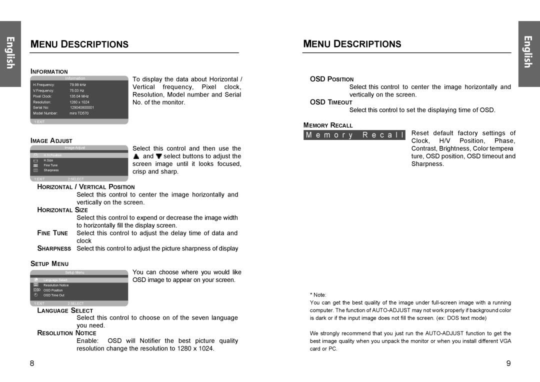 Miro Displays TD570 manual English 