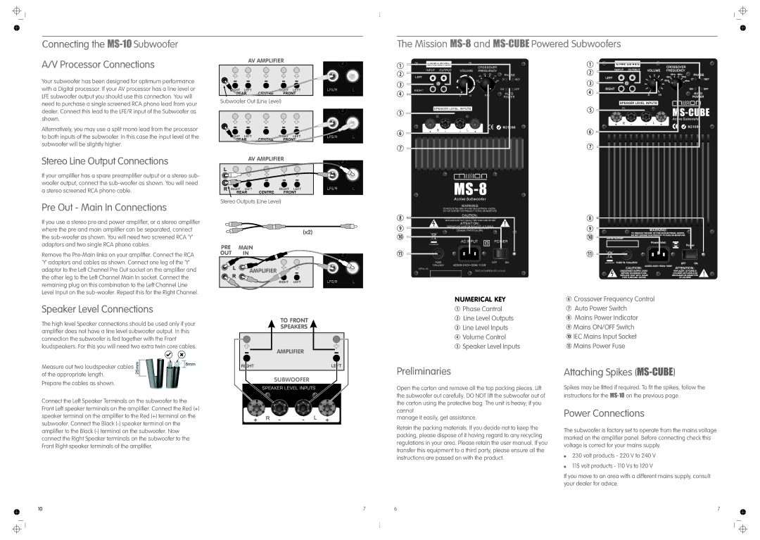 Mission MS-10, MS-DUO manual Mission MS-8and MS-CUBEPowered Subwoofers 