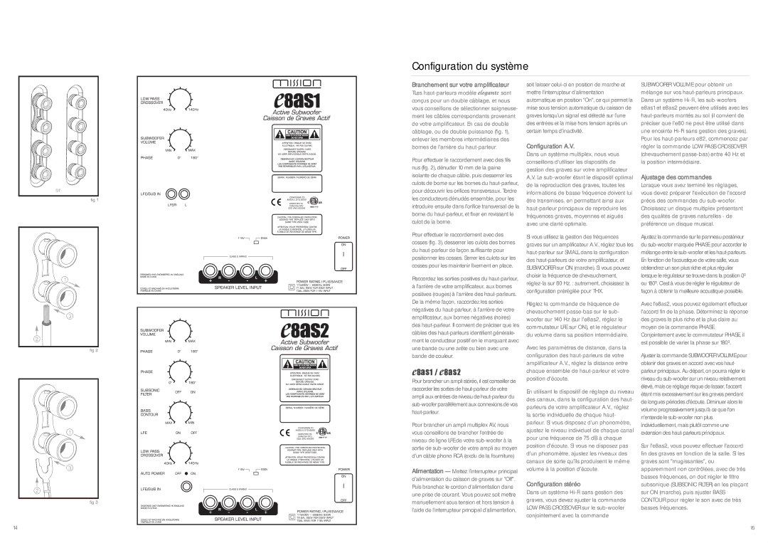 Mission PE29 6XU Configuration du système, Branchement sur votre amplificateur, Configuration A.V, Configuration stéréo 